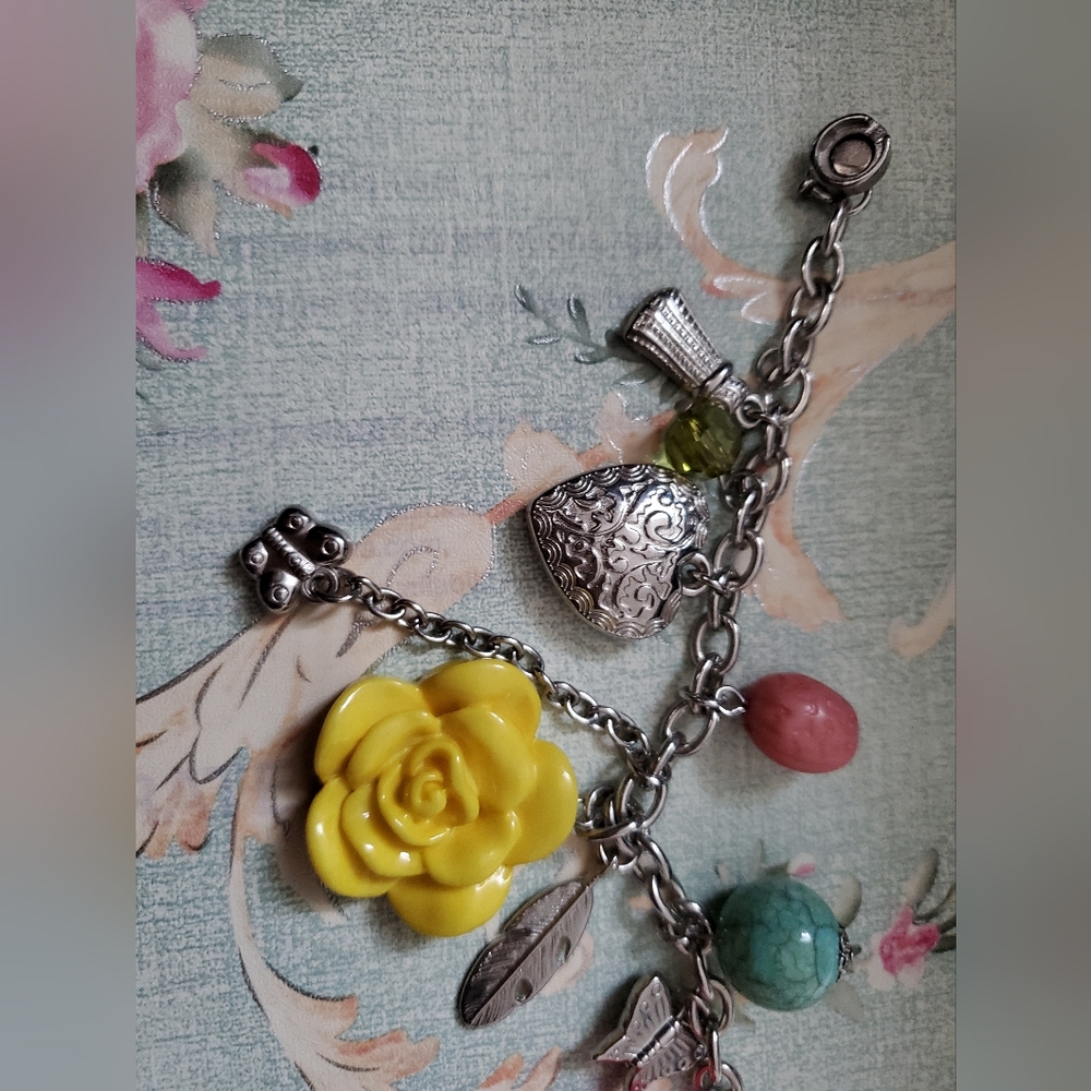 Charm Bracelet Pink & Yellow Rose
